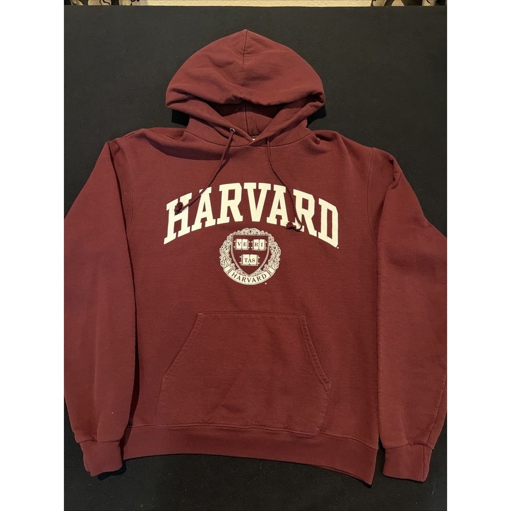 Harvard University Hooded Sweatshirt Maroon Long Sleeve Champion Size Medium